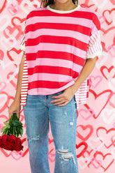 Stripe Side Slit Round Neck T-Shirt - MyEmpired