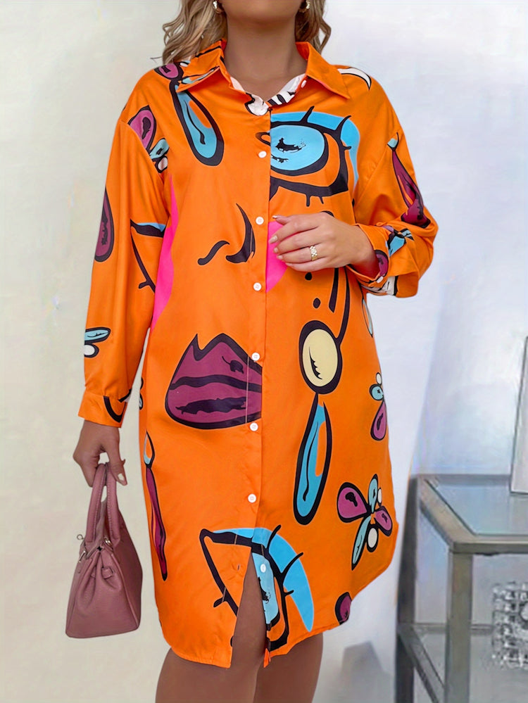 Abstract Print Button Front Shirt Dress - MyEmpired