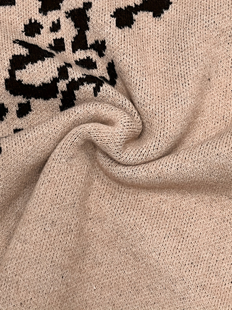 Elegant Leopard Print Turtleneck Sweater for Women - Cozy Long Sleeve Pullover with Drop Shoulder Design, Perfect for Fall/Winter - MyEmpired