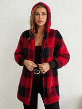 Plaid Long Sleeve Hooded Coat - MyEmpired