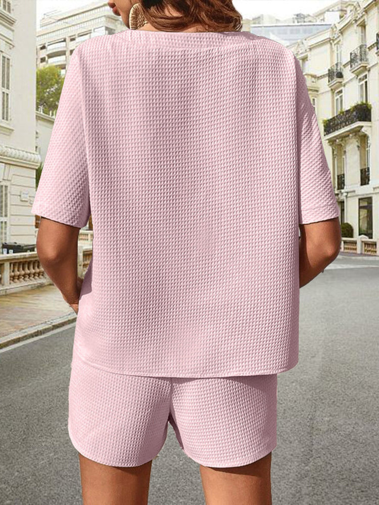 Waffle-Knit Half Sleeve Top and Shorts Set - MyEmpired
