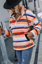 Striped Quarter Zip Dropped Shoulder Sweatshirt - MyEmpired