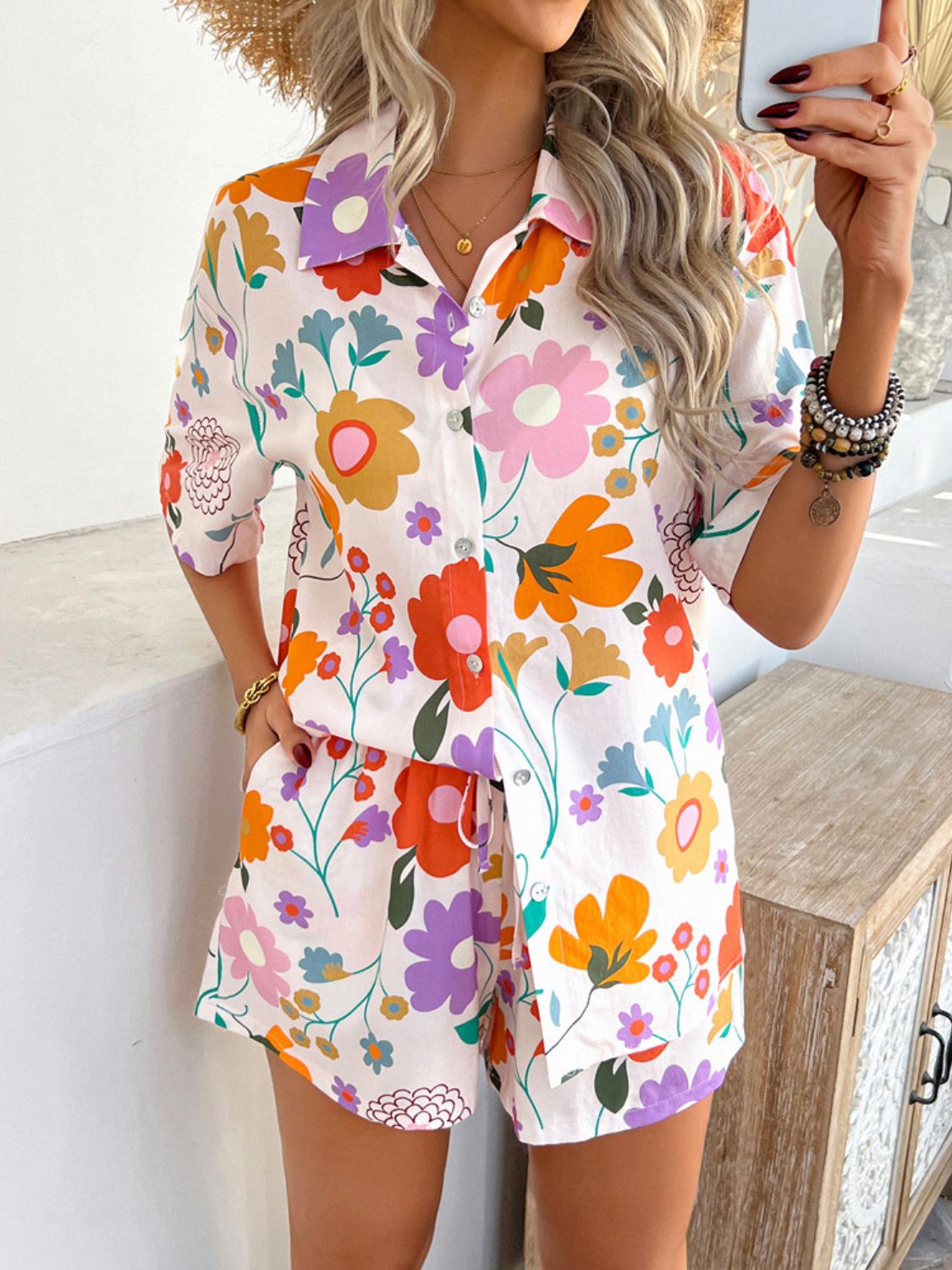Devine Printed Button Down Shirt and Shorts Set - MyEmpired