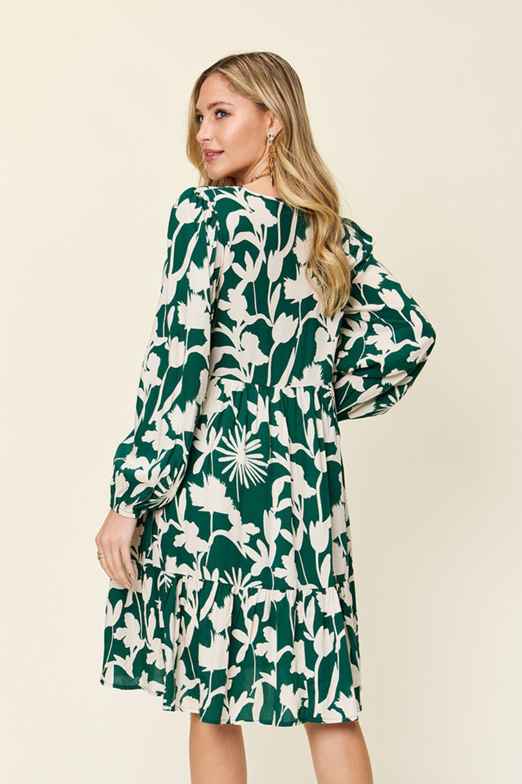 Double Take Full Size Printed Ruffle Hem Dress with Pocket - MyEmpired