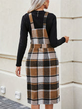 Slit Plaid Wide Strap Overall Dress - MyEmpired
