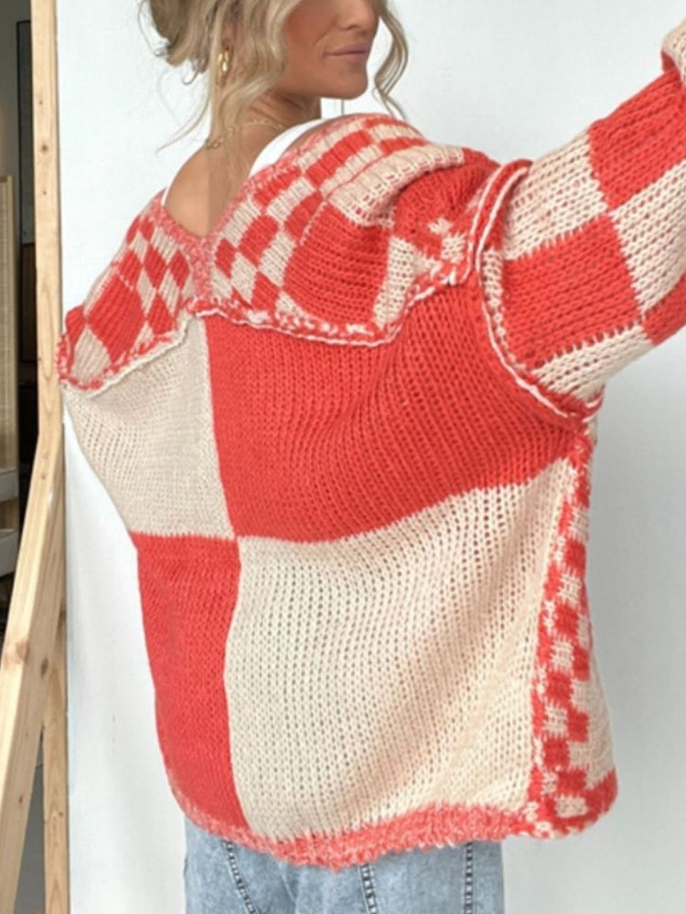 Plaid Open Front Long Sleeve Cardigan - MyEmpired