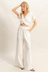 HYFVE Twisted Front Short Sleeve Top and Wide Leg Pants Set - MyEmpired