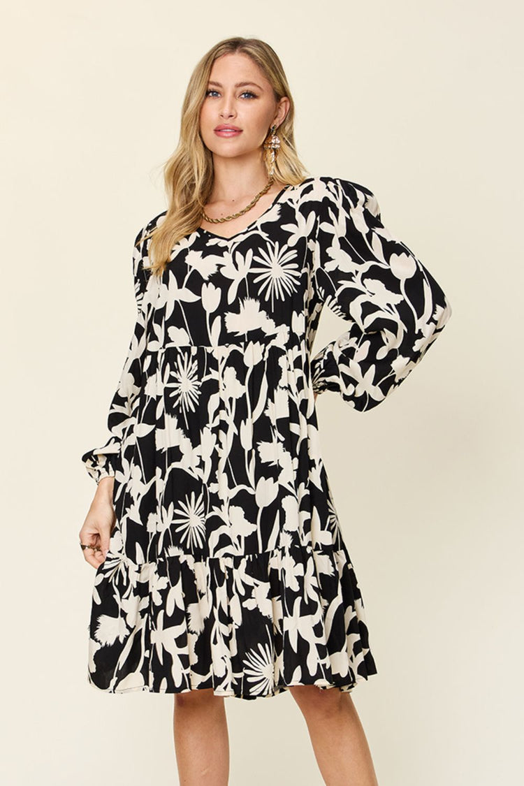 Double Take Full Size Printed Ruffle Hem Dress with Pocket - MyEmpired