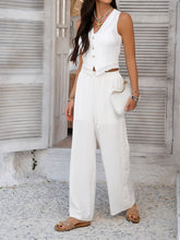 Devine Button Down Lace Detail Vest and Pants Set - MyEmpired