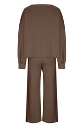 Round Neck Long Sleeve Top and Pants Set - MyEmpired