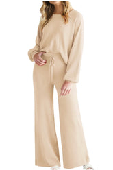 Round Neck Long Sleeve Top and Pants Set - MyEmpired