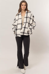 HYFVE Plaid Long Sleeve Jacket with Side Slit Pockets - MyEmpired