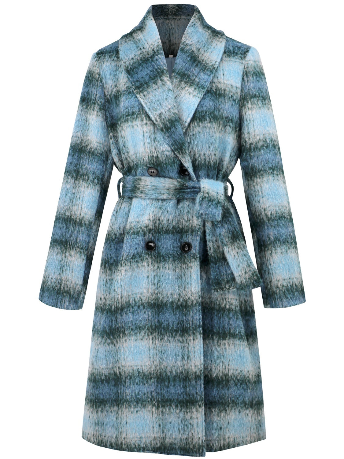 Plaid Tie Waist Long Sleeve Coat - MyEmpired