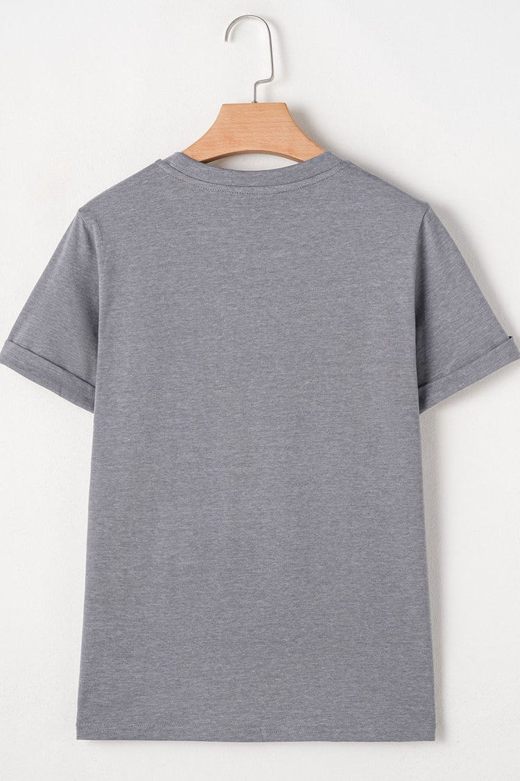 HOPPY Chenille Patch Round Neck Short Sleeve T-Shirt - MyEmpired