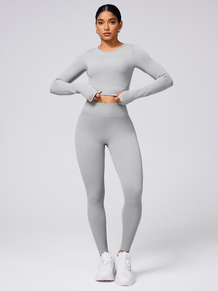 Back Crisscross Round Neck Long Sleeve Top and Leggings Active Set - MyEmpired