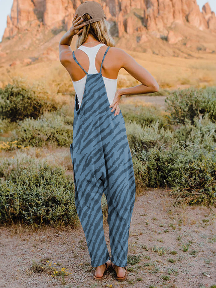 Double Take Full Size Printed V-Neck Sleeveless Jumpsuit - MyEmpired