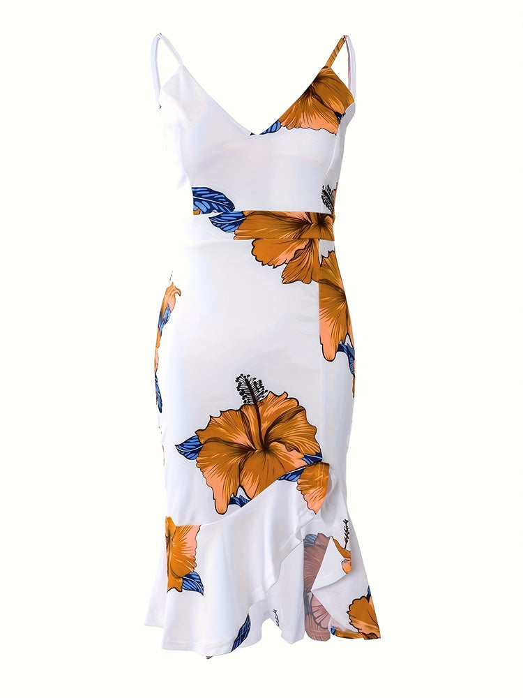 Floral Print Ruffle Hem Dress - MyEmpired