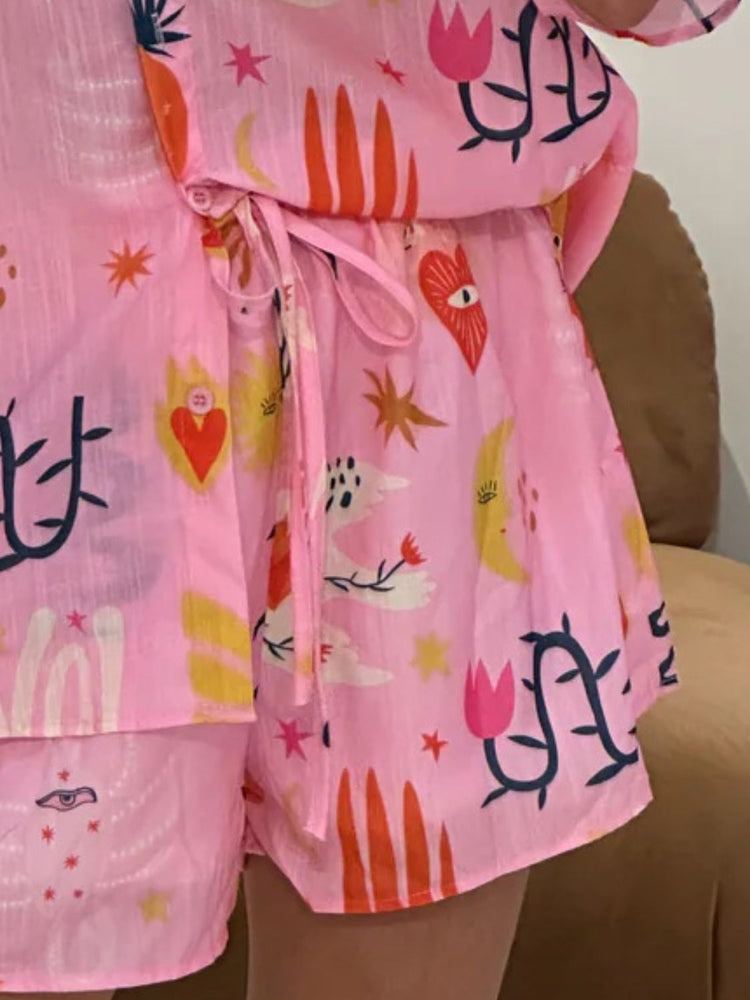 Printed Button Down Shirt and Shorts Set - MyEmpired