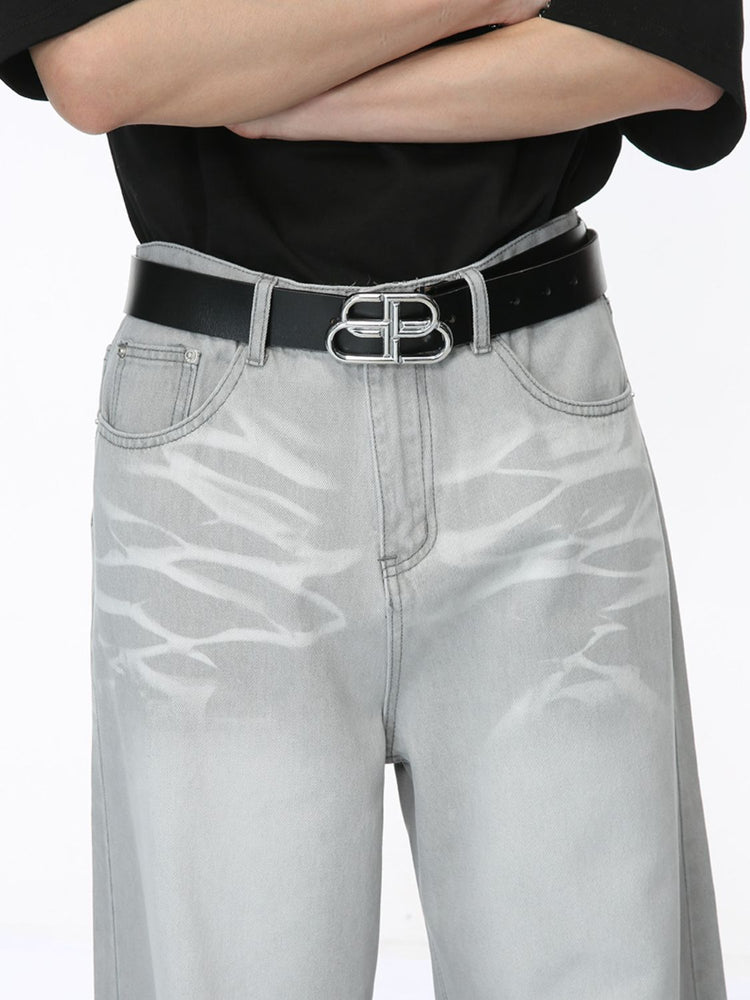 Washed Cat Whisker Straight-Leg Jeans - MyEmpired