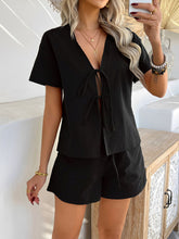 Devine Tied V-Neck Short Sleeve Top and Shorts Set - MyEmpired