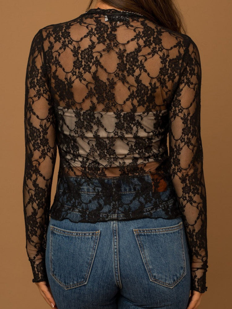 Lace Mock Neck Long Sleeve Top - MyEmpired