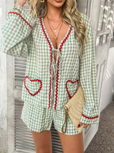 Devine Tie Front Contrast Plaid Shirt and Shorts Set - MyEmpired
