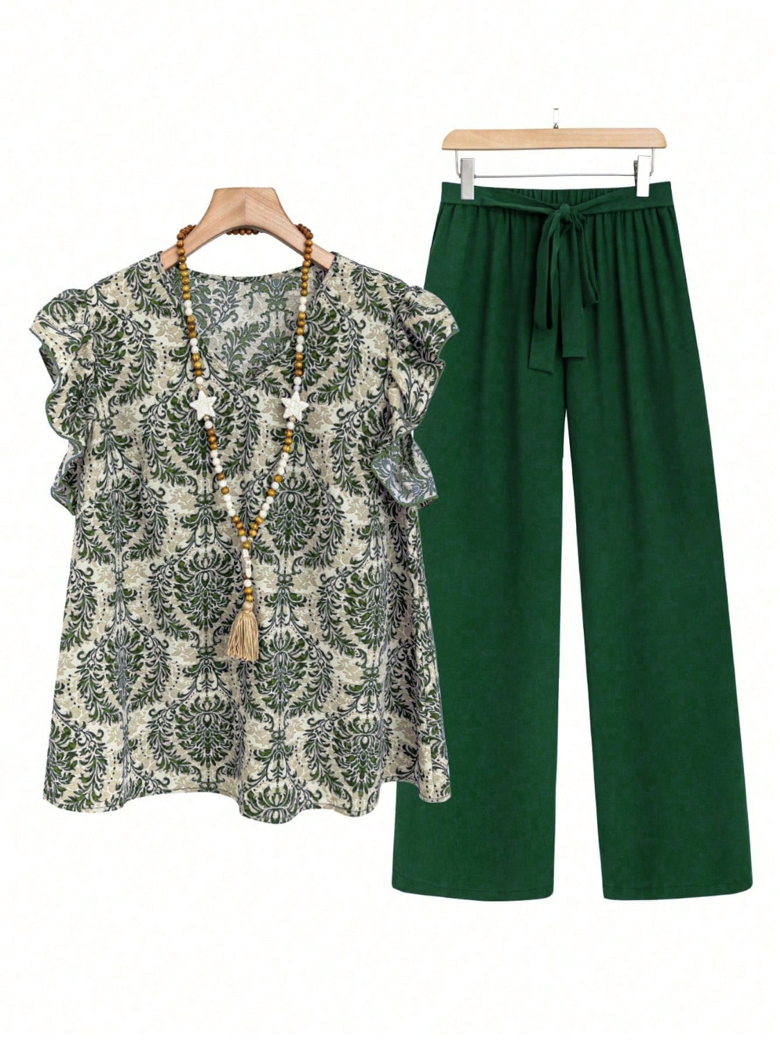 Printed Ruffled Cap Sleeve Top and Pants Set - MyEmpired