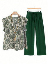 Printed Ruffled Cap Sleeve Top and Pants Set - MyEmpired