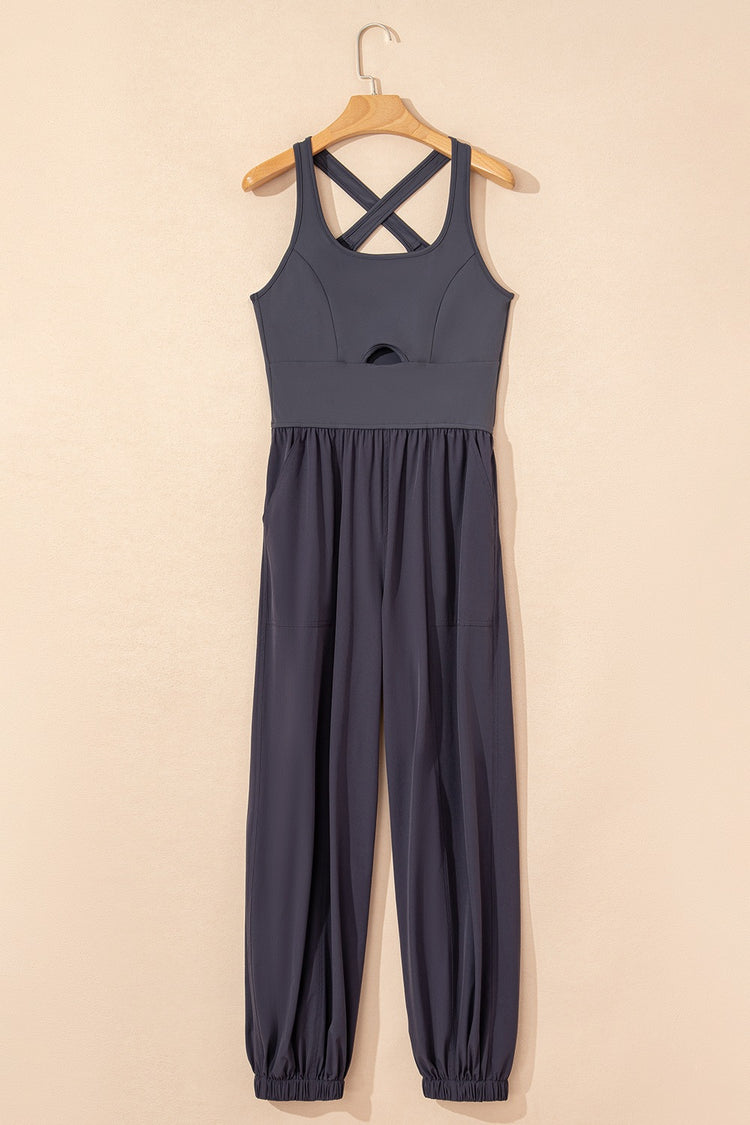 Cutout Square Neck Wide Strap Active Jumpsuit - MyEmpired