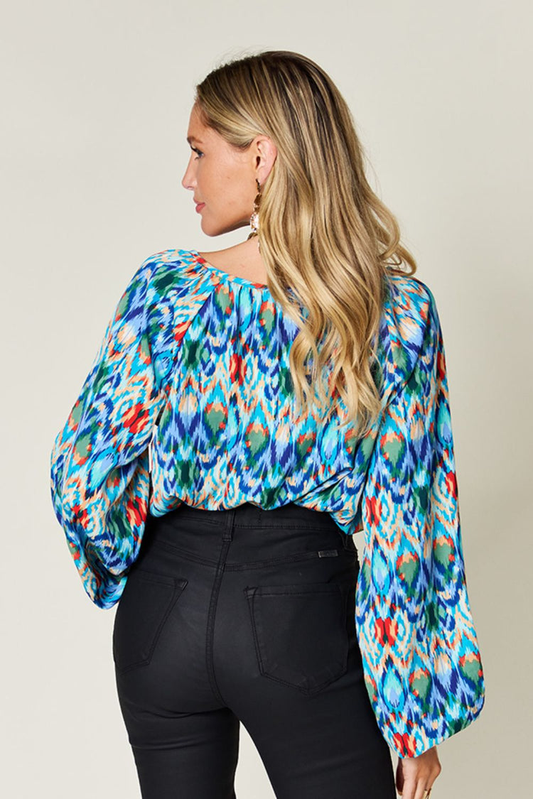 Double Take Full Size Printed Balloon Sleeve Blouse - MyEmpired