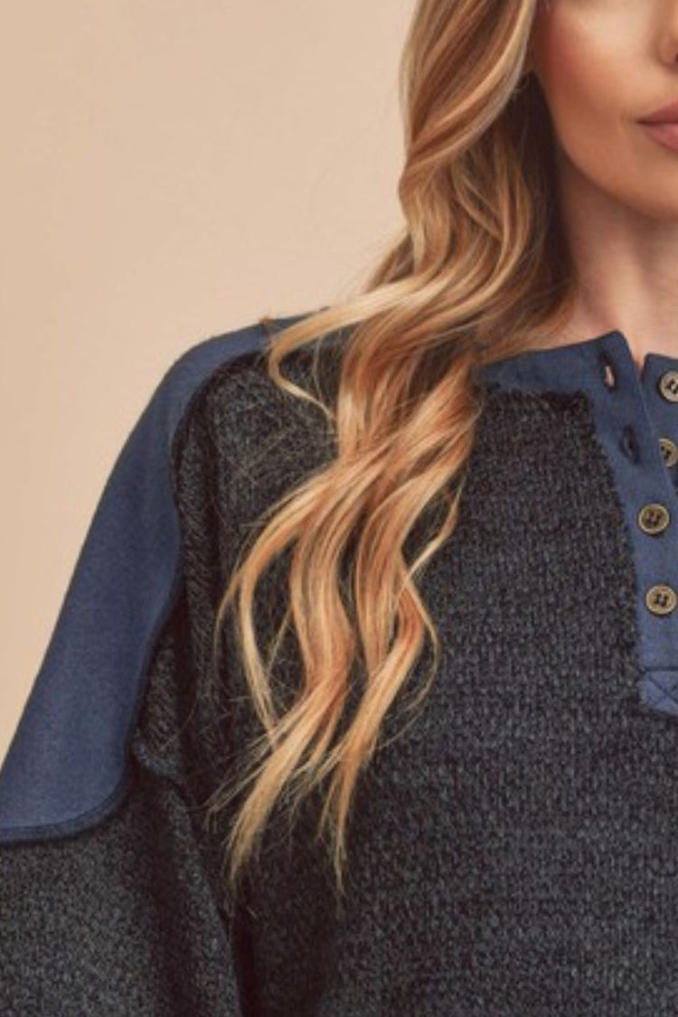 Aemi + Co Side Slit Button Detail Contrast Shoulder Sweatshirt - MyEmpired