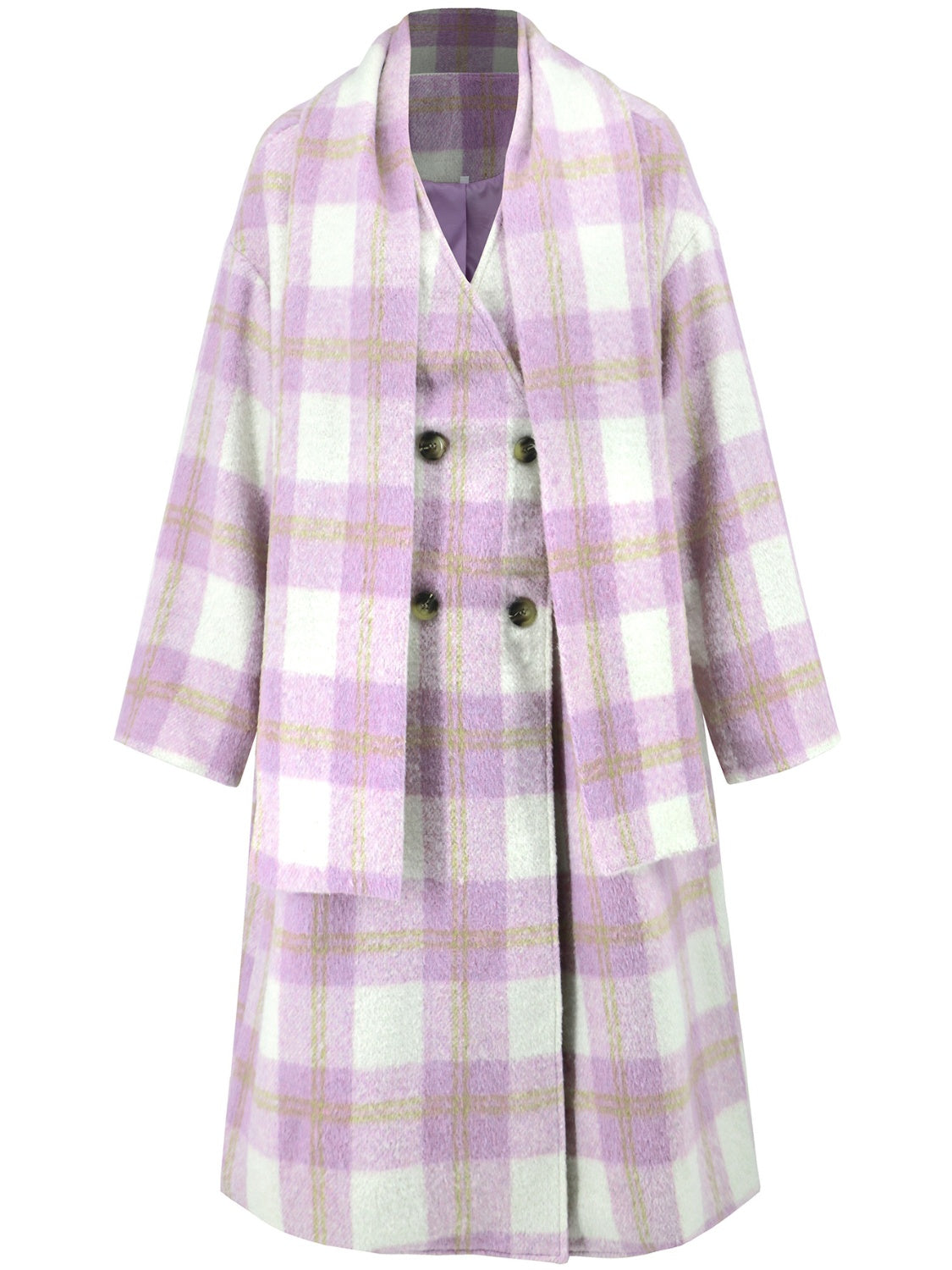 Plaid Button Up Long Sleeve Coat - MyEmpired