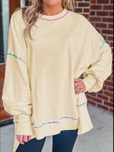 Slit Round Neck Lantern Sleeve Sweatshirt - MyEmpired