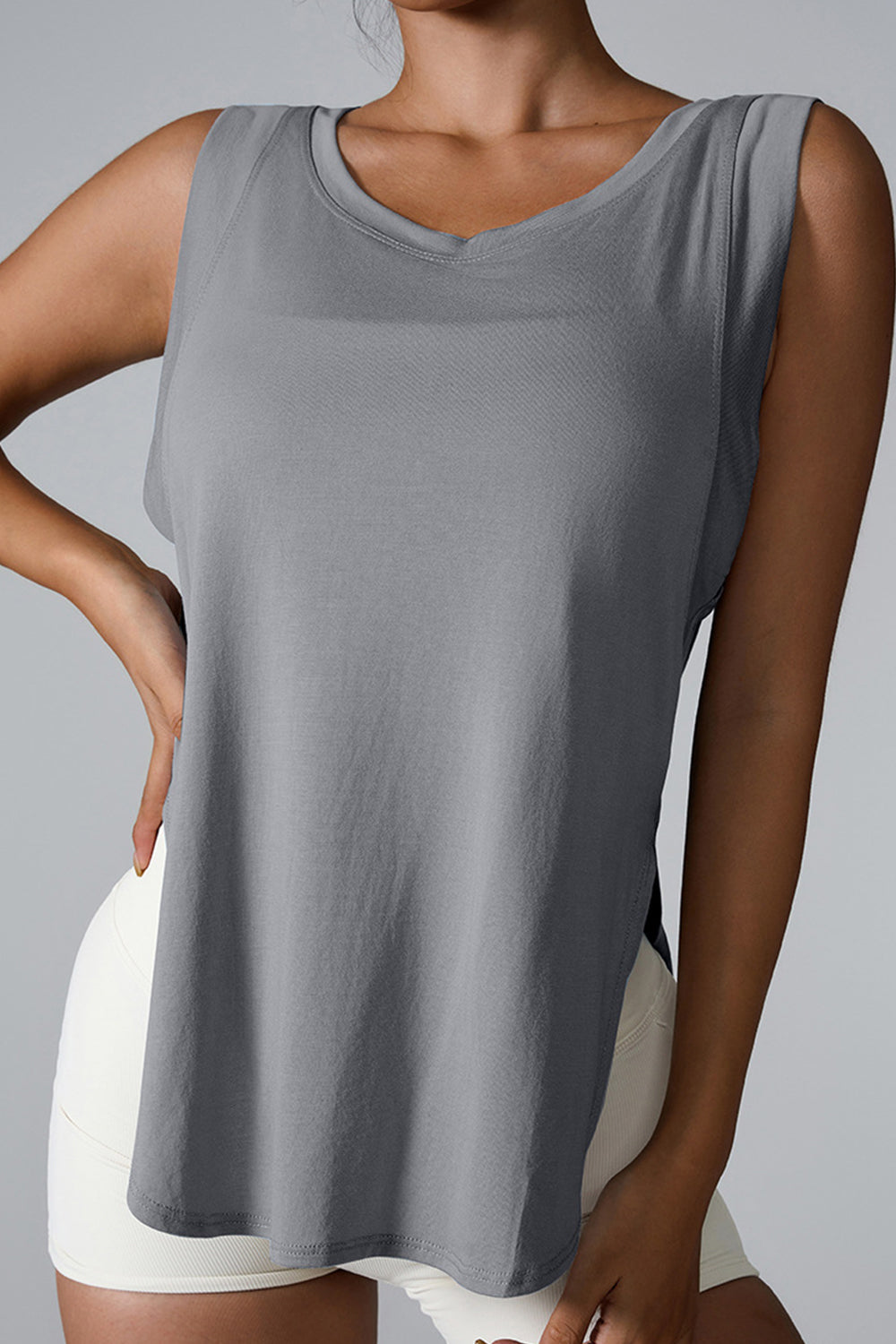 Slit Round Neck Active Tank - MyEmpired