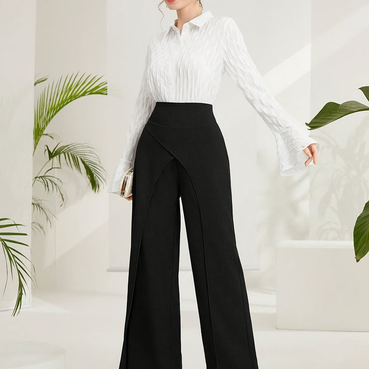 Solid Wide Leg Layered Pants, Elegant High Waist Loose Pants For Spring & Summer, Women&