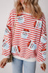 Sequin Santa Striped Round Neck Long Sleeve Sweatshirt - MyEmpired