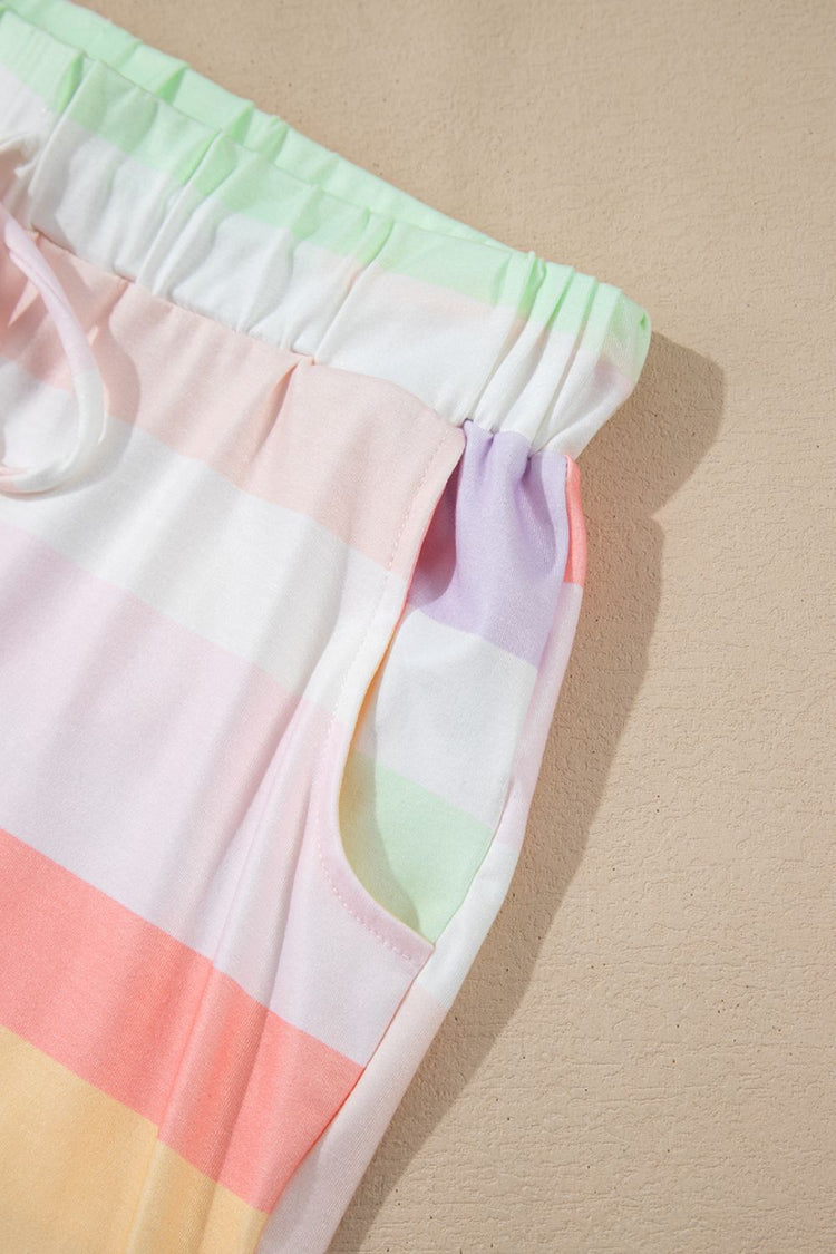 Rainbow Striped Round Neck T Shirt and Shorts Lounge Set - MyEmpired