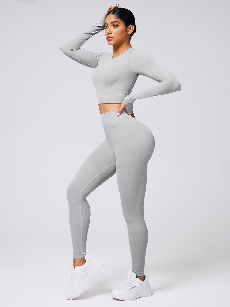 Back Crisscross Round Neck Long Sleeve Top and Leggings Active Set - MyEmpired
