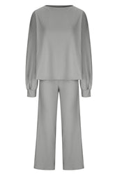 Round Neck Long Sleeve Top and Pants Set - MyEmpired