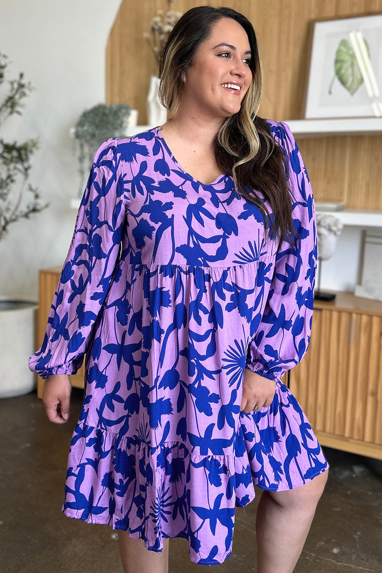 Double Take Full Size Printed Ruffle Hem Dress with Pocket - MyEmpired