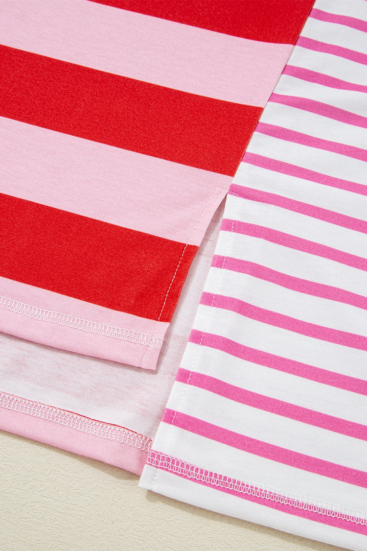 Stripe Side Slit Round Neck T-Shirt - MyEmpired