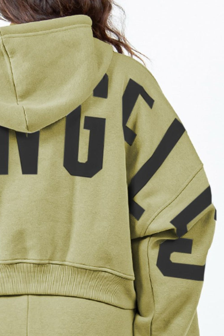 American Bazi Letter Graphic Long Sleeve Drawstring Cropped Hoodie - MyEmpired
