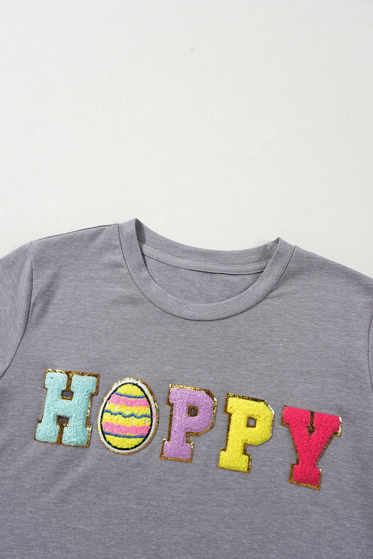 HOPPY Chenille Patch Round Neck Short Sleeve T-Shirt - MyEmpired