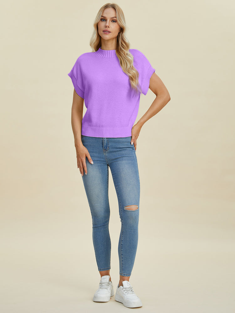Double Take Full Size Mock Neck Short Sleeve Sweater - MyEmpired