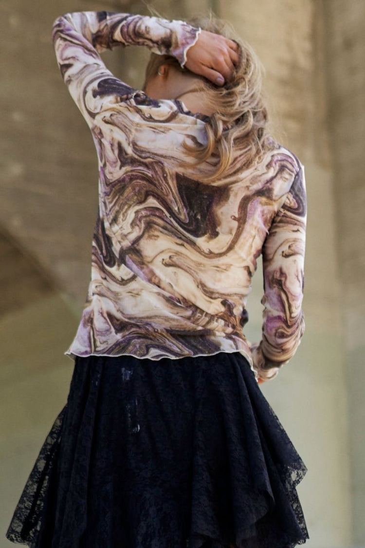 J.NNA Marble Design Long Sleeve Mesh Top - MyEmpired