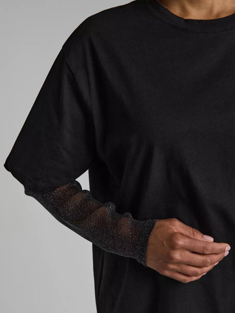 Faux Layered Round Neck Mesh Sleeve Top - MyEmpired