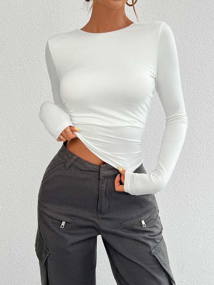 Devine Backless Round Neck Long Sleeve T-Shirt - MyEmpired