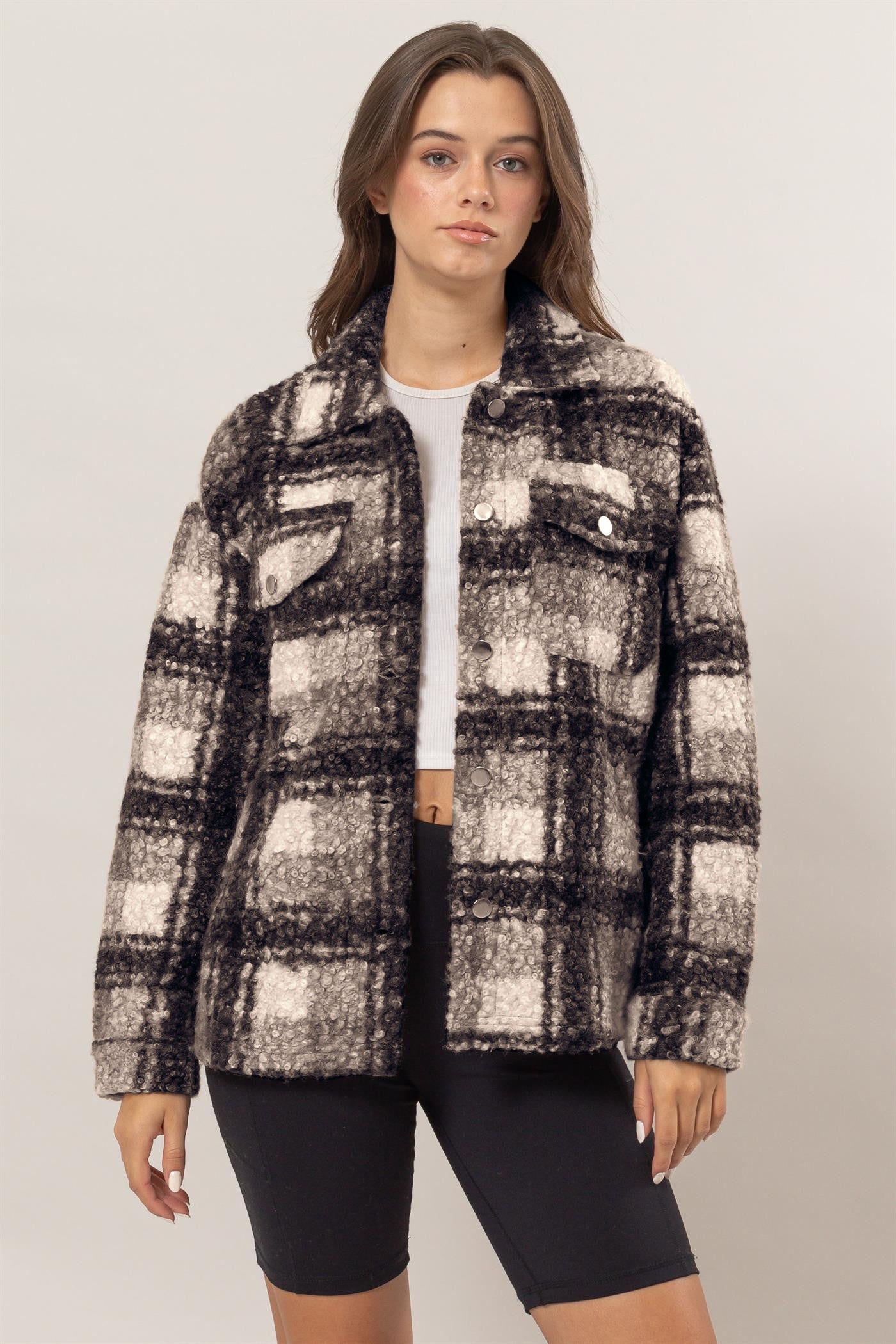 HYFVE Plaid Button Up Boucle Jacket - MyEmpired