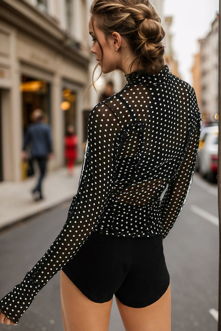 Oh Full Size Frill Printed Mock Neck Long Sleeve Top - MyEmpired