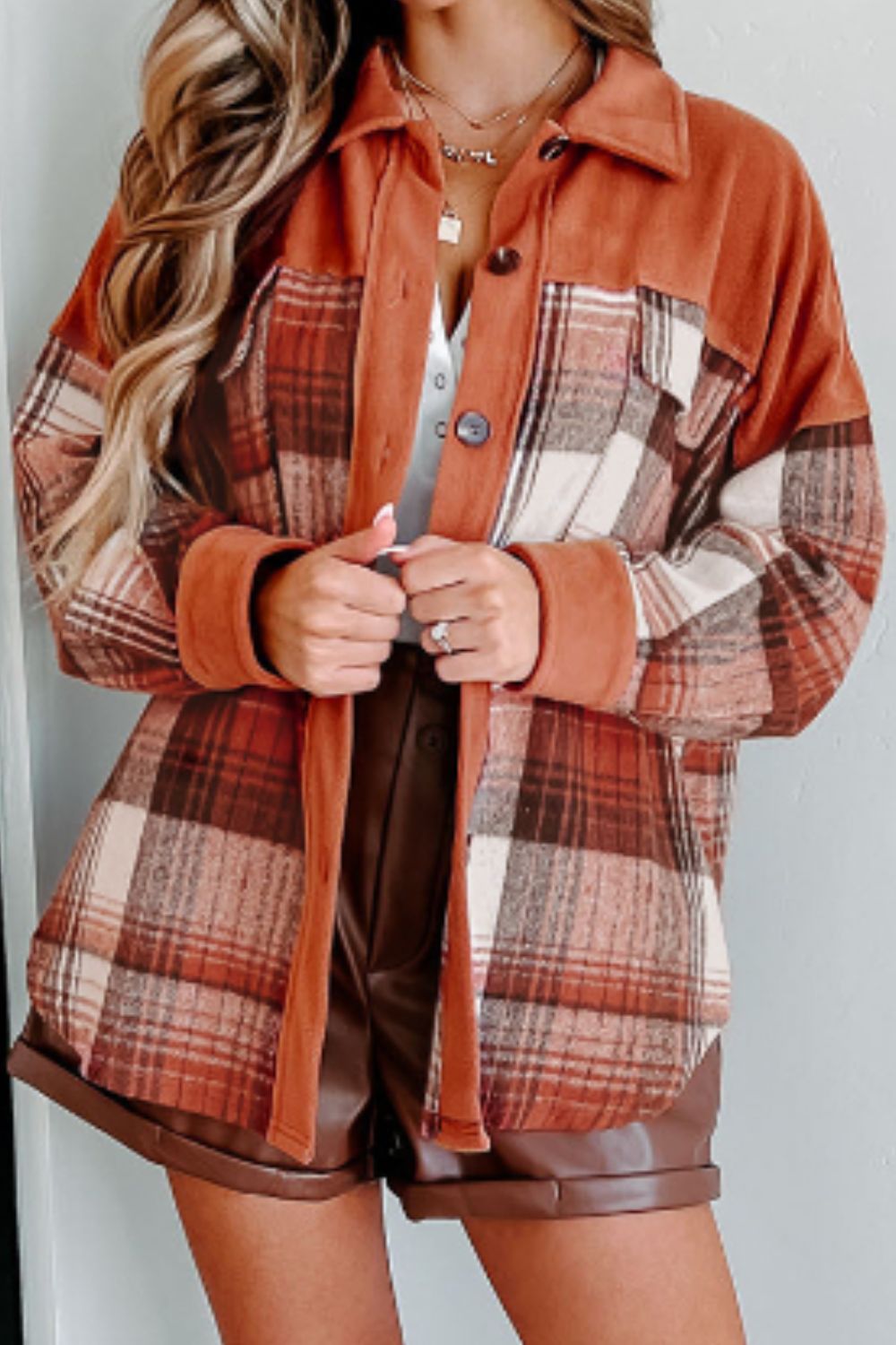 Plaid Button Up Long Sleeve Jacket - MyEmpired